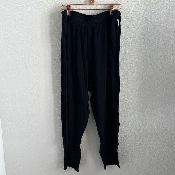 Eberjey Black Crinkle Rayon Pant with Front Tie Waist Medium - Picture 1 of 5